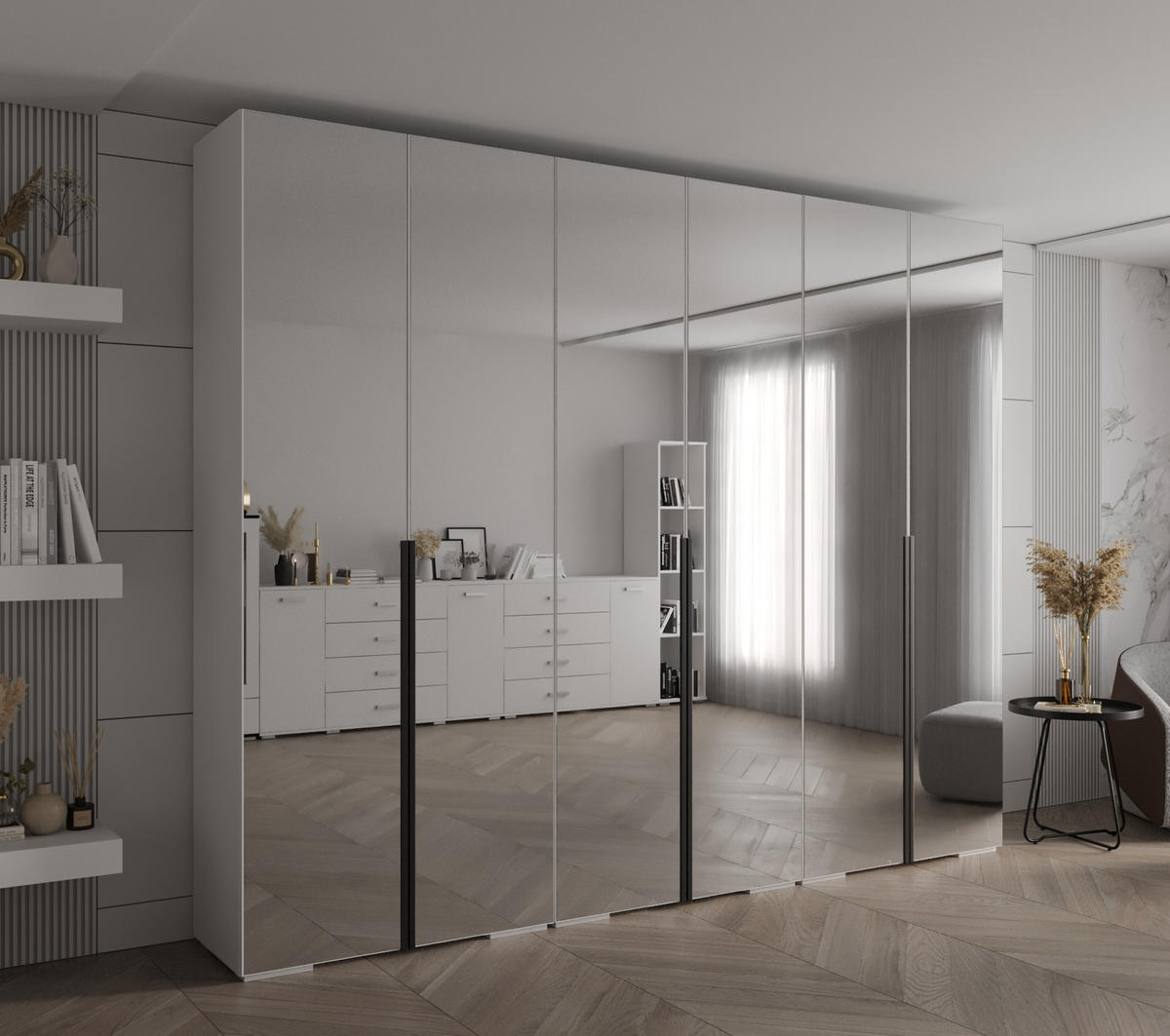 DREHTÜRENSCHRANK 236.7/300/47 6-türig - Schwarz/Weiß, Holz/Metall (300/236.7/47cm) - Abiks Möbel