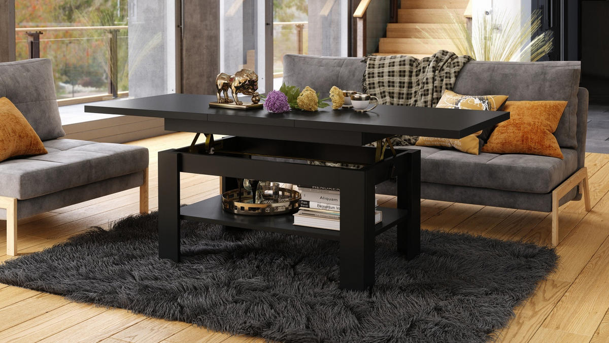 COUCHTISCH rechteckig Schwarz ausziehbar höhenverstellbar - Schwarz, Holzwerkstoff (65/130/58cm) - designimpex