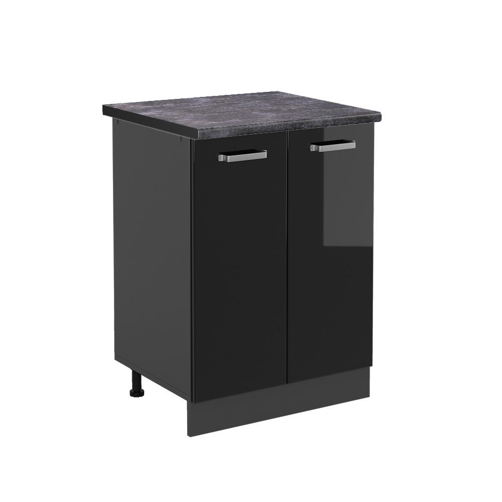 KÜCHENUNTERSCHRANK R-Line Schwarz Hochglanz 60 cm, AP Anthrazit - Schwarz Hochglanz/Anthrazit, Holzwerkstoff (60/81.6/60cm) - Vicco