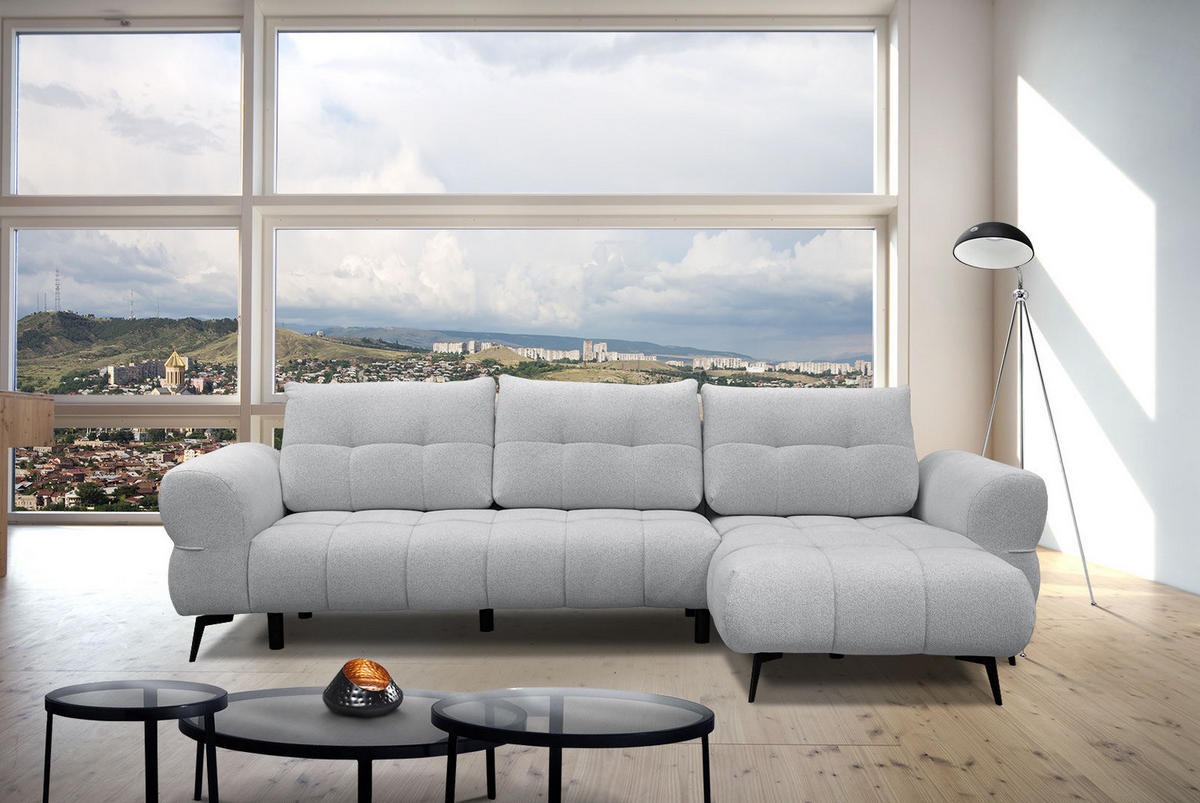 ECKSOFA SALVINI 4-Sitzer, hellgrau - Hellgrau/Schwarz, Holzwerkstoff/Textil (292/158cm) - Courtois Laville
