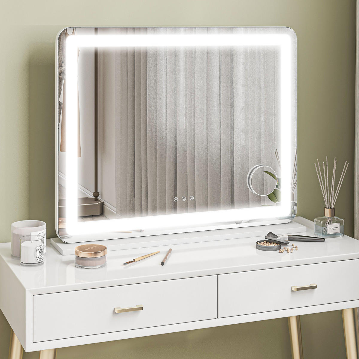 SCHMINKSPIEGEL DE-18029 80/62 cm, dimmbar, 3 Lichtmodi - Weiß, Glas (14/80/62cm) - ComfortXL
