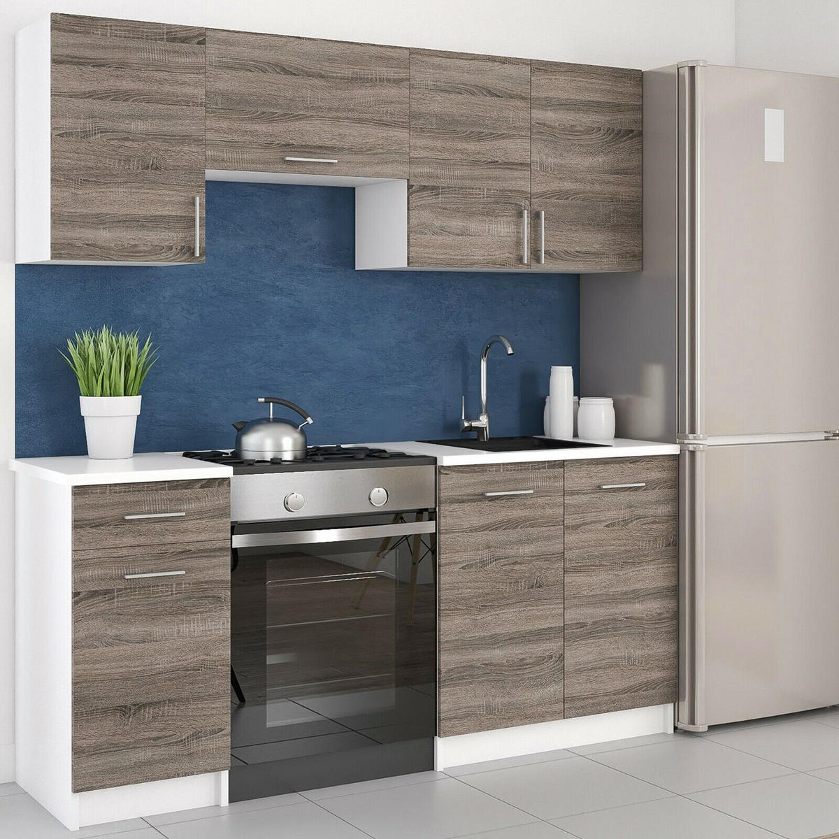 KÜCHENZEILE LECO 180 dunkel sonoma truffel - Bronzefarben/Sonoma Eiche, Holzwerkstoff (180/82/46cm) - roe furniture