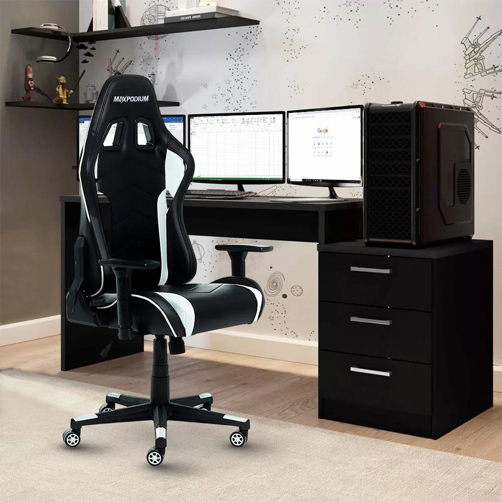 GAMING-STUHL Tactical Schwarz Weiß - Weiß, Metall (55/137/50cm) - MaxPodium