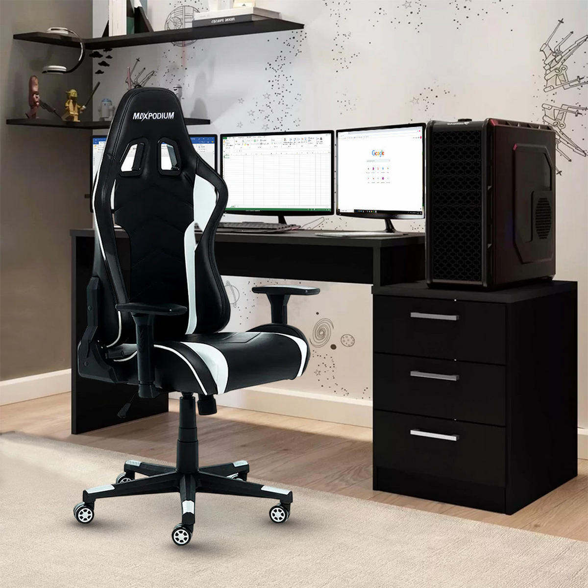 GAMING-STUHL Tactical Schwarz Weiß - Weiß, Metall (55/137/50cm) - MaxPodium
