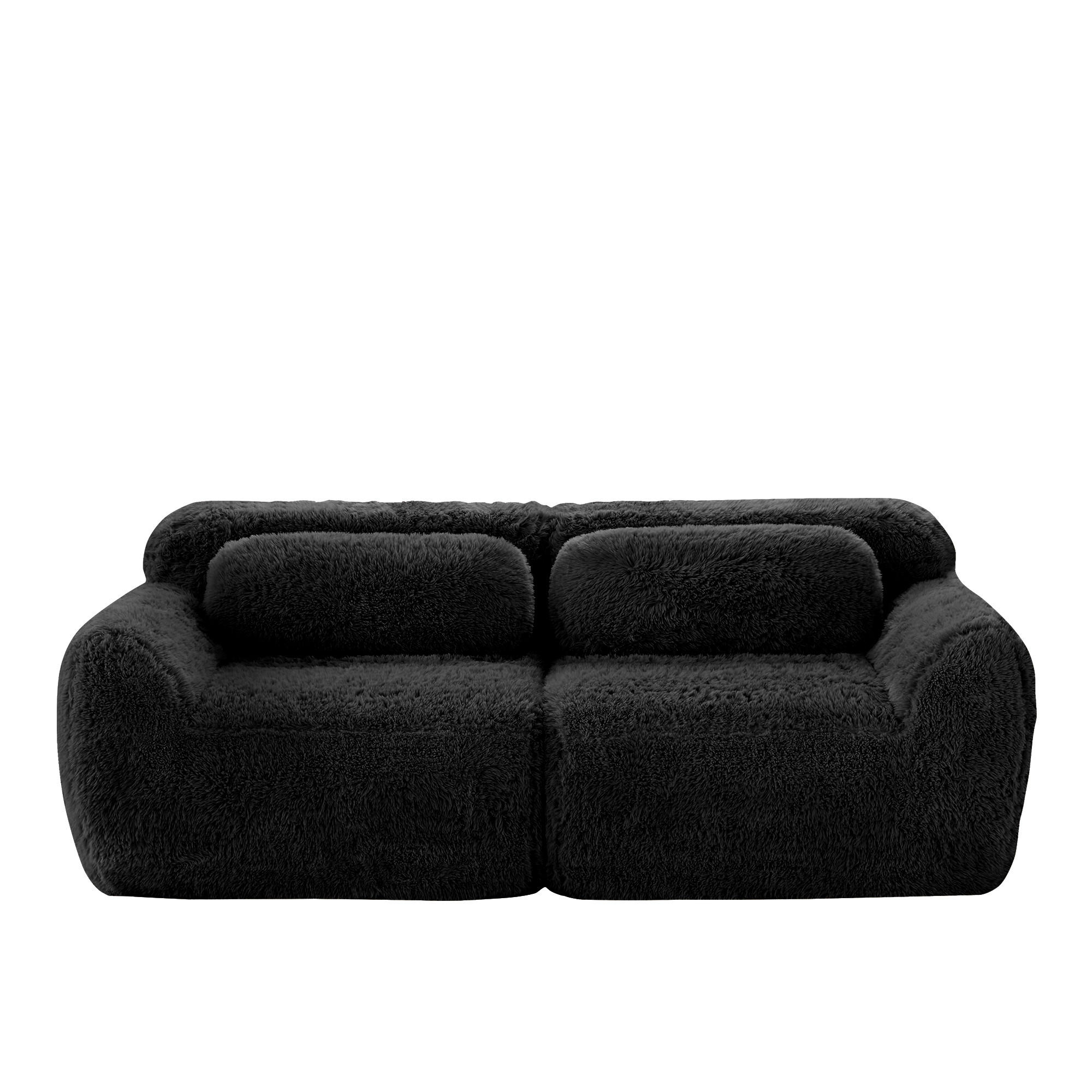 2-SITZER SOFA Plüschstoff Schwarz Modular - Schwarz, Textil (204/73/104cm) - WISHDOR