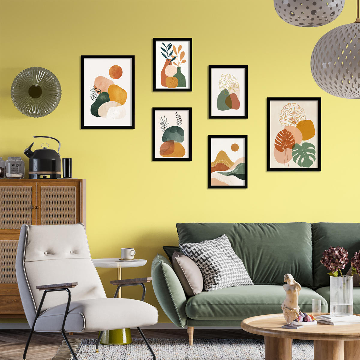 PLAKAT 6 dekorativních nástěnných desek. Plakaty s abstrakty. Moderní dekorace obývacího pokoje Fotografie Černý rám velikosti A3 & A4 - černá, papír (29.7/42/3cm) - Nacnic