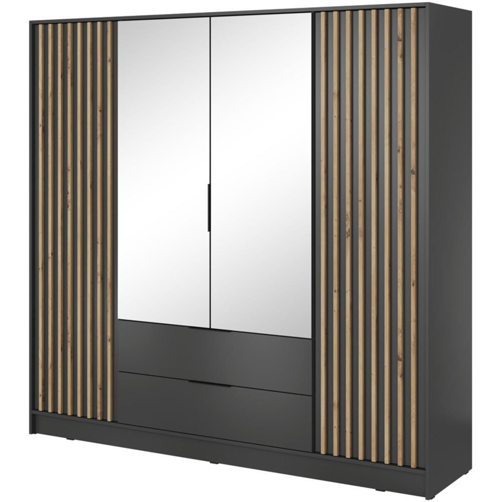 DREHTÜRENSCHRANK Kelly 206/200/51 4-türig graphit mit Spiegel - Graphitfarben/Schwarz, Holzwerkstoff/Kunststoff (206/200/51cm) - Beautysofa