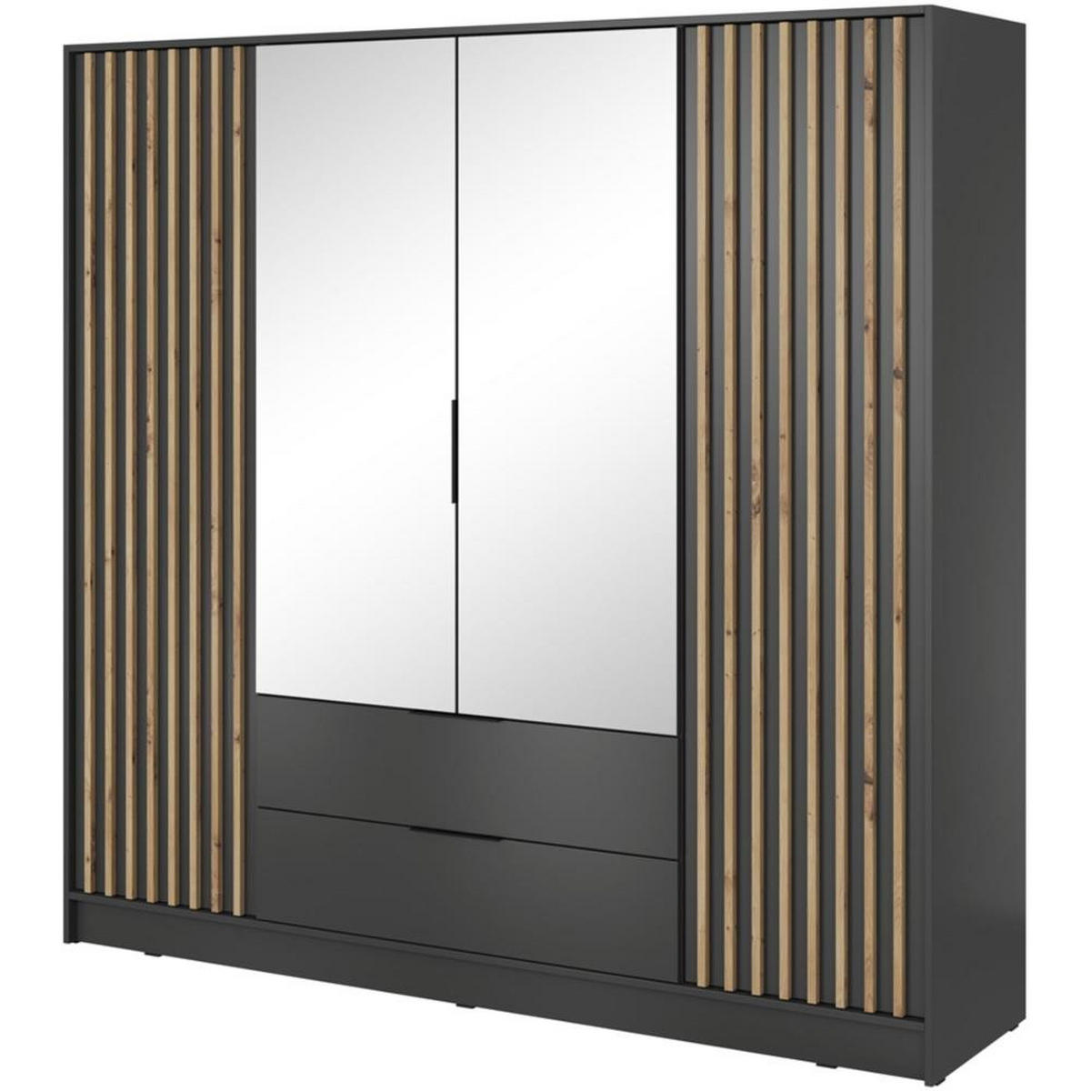 DREHTÜRENSCHRANK Kelly 206/200/51 4-türig graphit mit Spiegel - Graphitfarben/Schwarz, Holzwerkstoff/Kunststoff (206/200/51cm) - Beautysofa