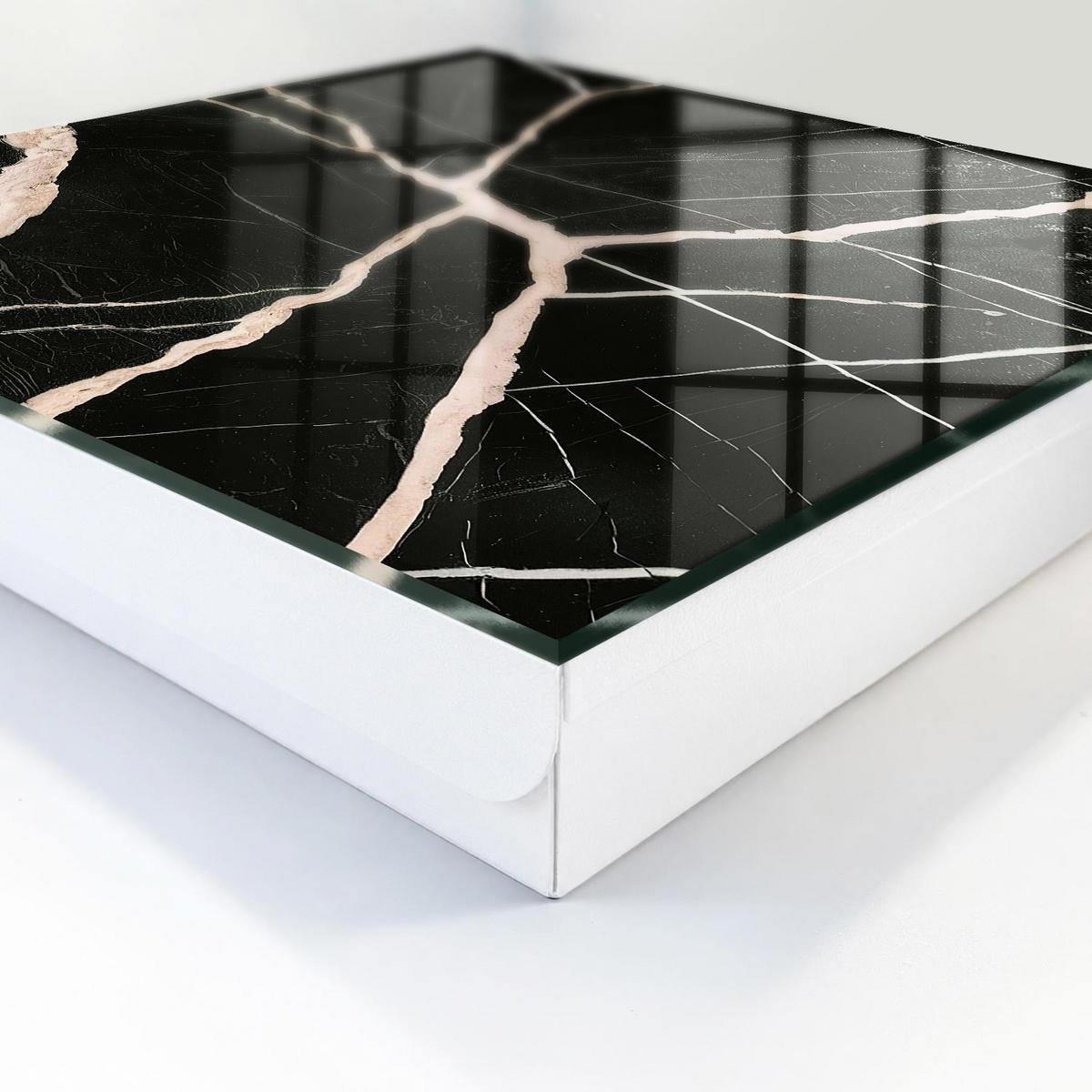 SCHLÜSSELBOX Weiß 30x30 cm – Türöffnung nach rechts - Dynamische Struktur - Schwarz, Metall (30/30/5cm) - TULUP