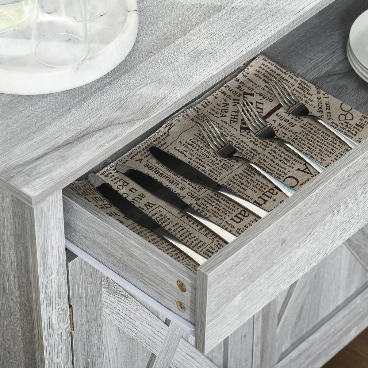 SIDEBOARD Hellgrau Holzoptik 80/39,7/80 cm - Grau, Holz (80/80/39.7cm) - PANGIVO
