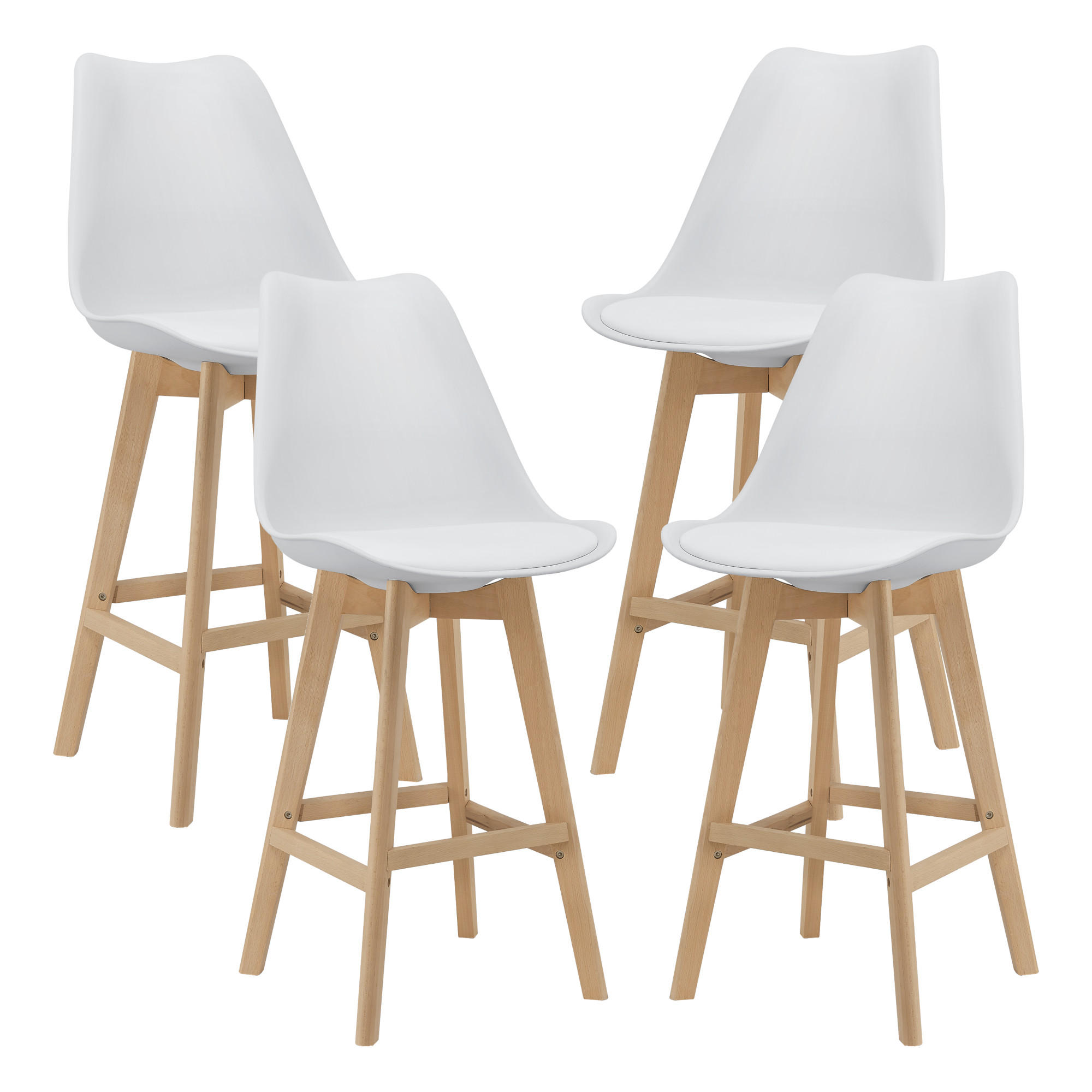 BARSTUHL Lublin 4er-Set - Weiß, Leder (48/105/58cm) - [en.casa]