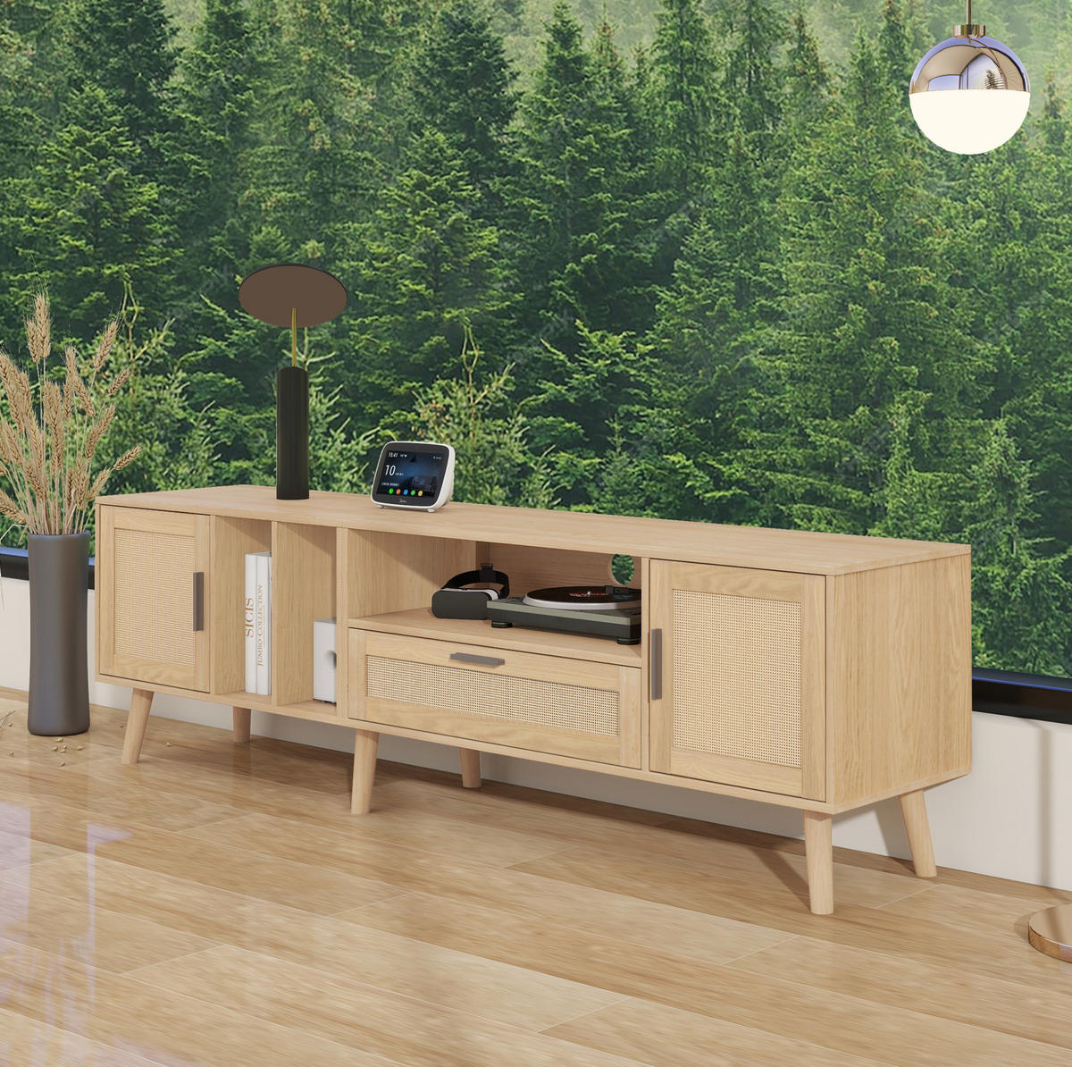 TV-ELEMENT mit Rattan-Dekor 180 cm Holzoptik mit 2 Türen und 1 Schublade - Braun, Holzwerkstoff (40/54/180cm) - Beauniv