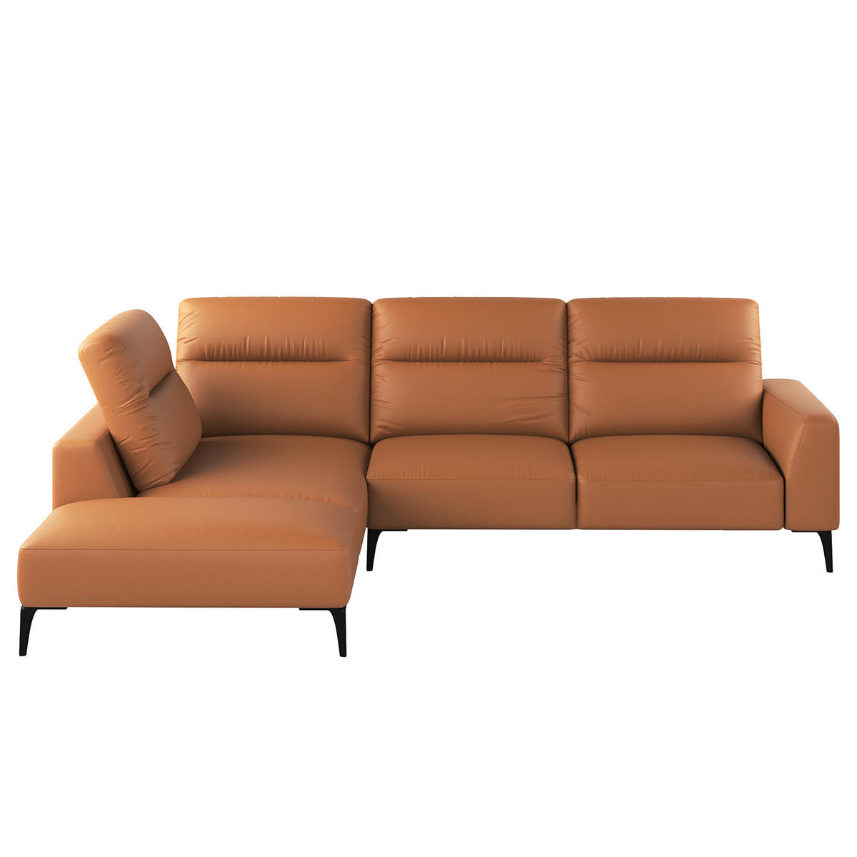 ECKSOFA mit Ottomane - Cognac/Schwarz, Leder/Metall (263/238cm) - home24