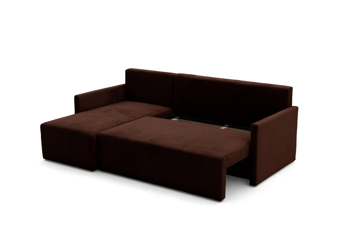 ECKSOFA GARDA L Links mit Schlaffunktion 132x198 Cord Dunkelbraun - Dunkelbraun/Schwarz, Holz/Kunststoff (209/145cm) - NACANAPA