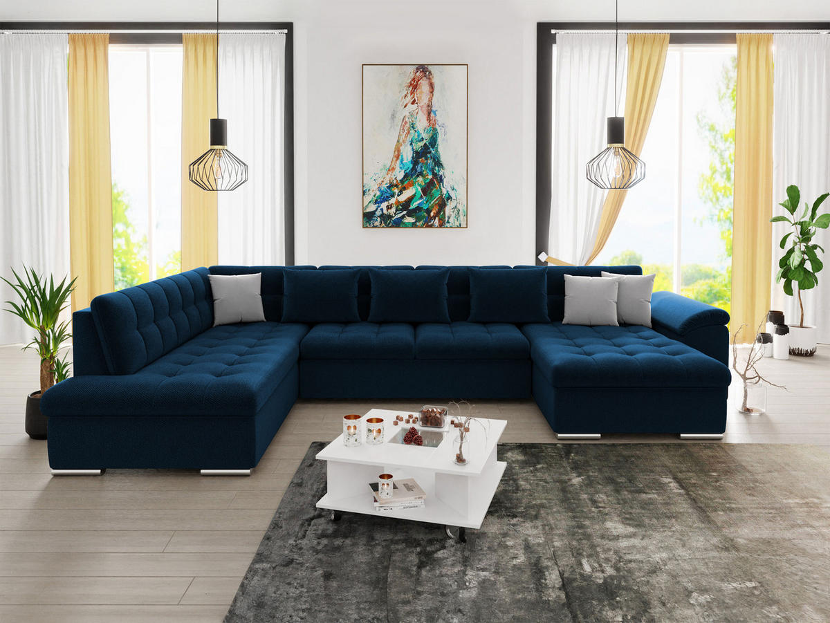 WOHNLANDSCHAFT Niko Bis, Seite: Rechts - Dunkelblau, Holz/Textil (205/76/348cm) - MIRJAN24
