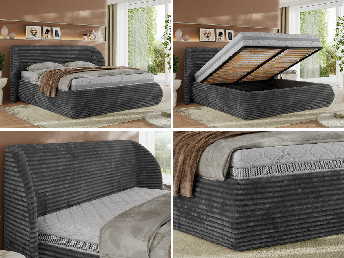POLSTERBETT CAELA CLASSIC 200/200 - Grau Cord - ELORI LUX - Grau, Textil (200/200cm) - MKS