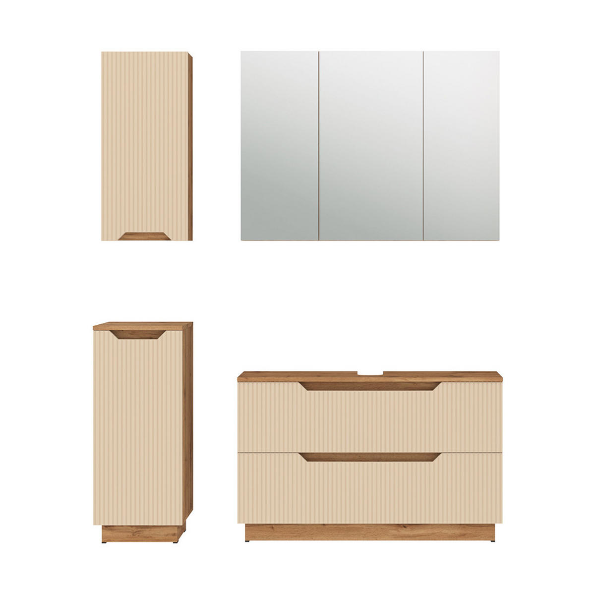 BADMÖBEL-SET Lotta Eiche/Kaschmir gestreift 4 Teile - Kaschmir/Eichefarben, Holzwerkstoff (99.4/62.5/32cm) - Vicco