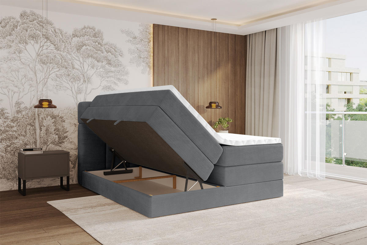 BOXBETT mit Matratze H3/H4 - FAMA KING - 160x200 cm Dunkelgrau Poso - Taupe, Holzwerkstoff (160/200cm) - ALTDECOR