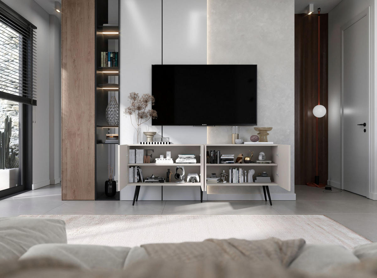 TV-SCHRANK Elpis Kaschmir Matt mit Metallbeine Glamour 150 cm - Kaschmir, Holzwerkstoff (150/60.5/36.5cm) - Meble Lindner