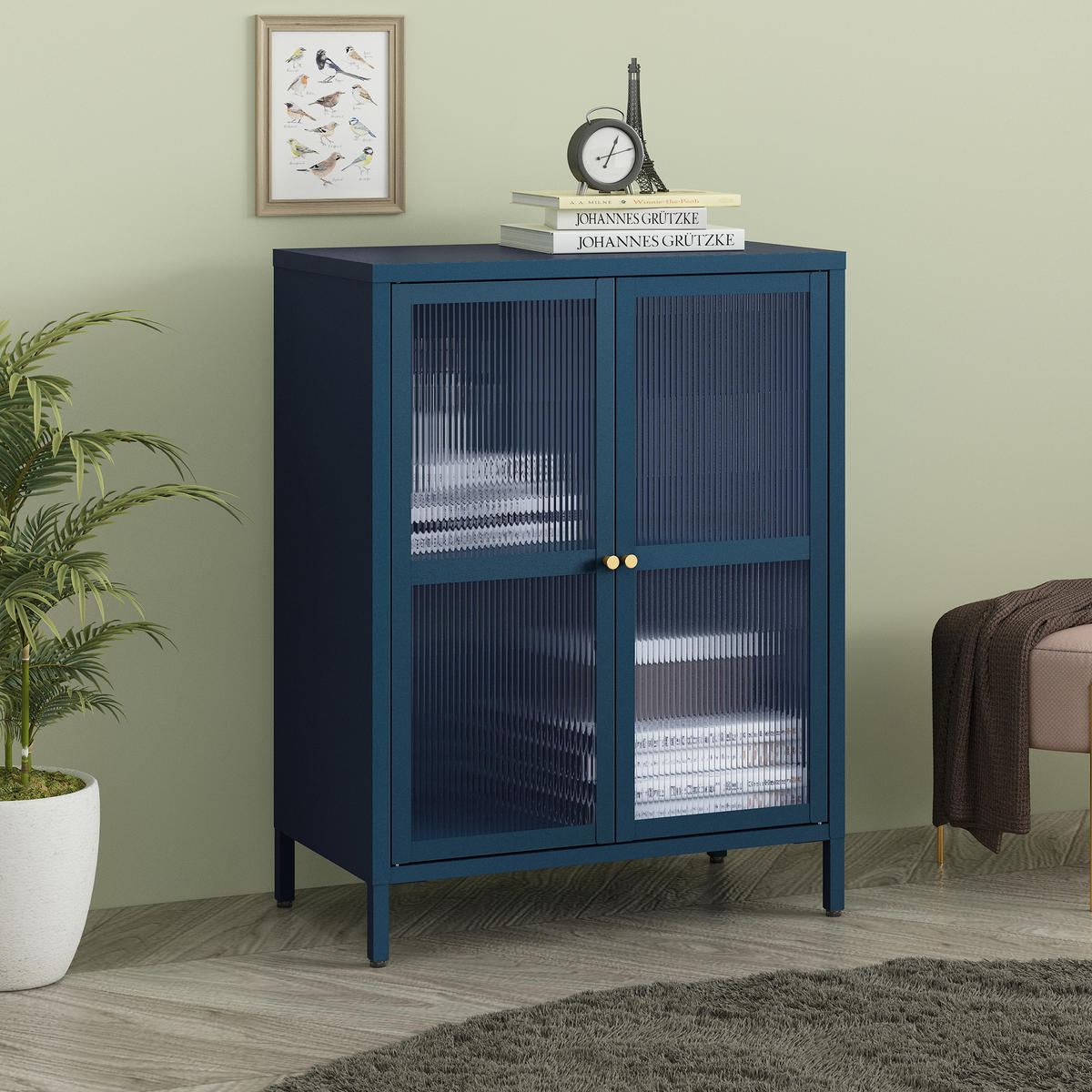 VITRINE Säkylä - Blau/Transparent, Glas/Metall (64/84/35cm) - [en.casa]