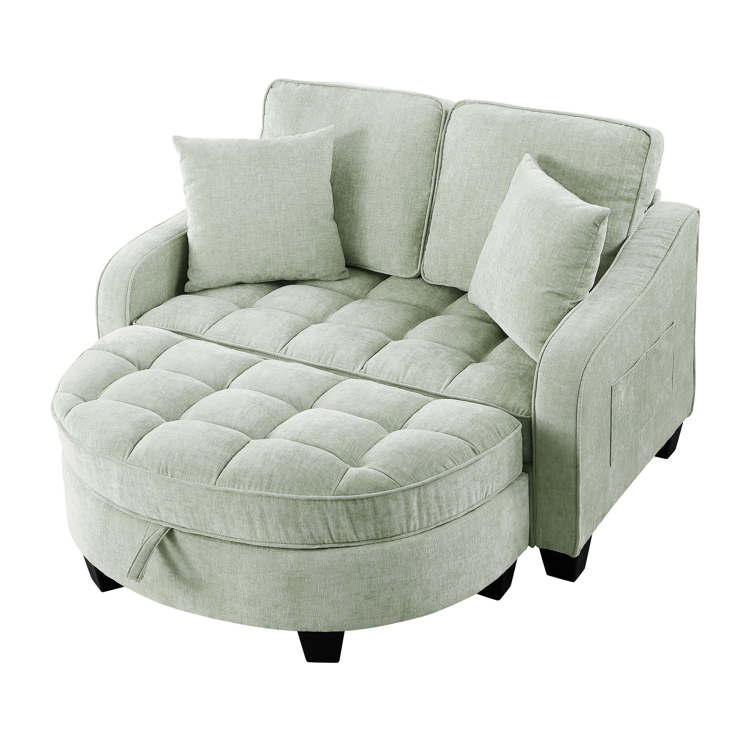 SOFA Chenille Cyan mit Stauraumhocker - Hellgrün, Holzwerkstoff/Kunststoff (132/93/129cm) - WISHDOR