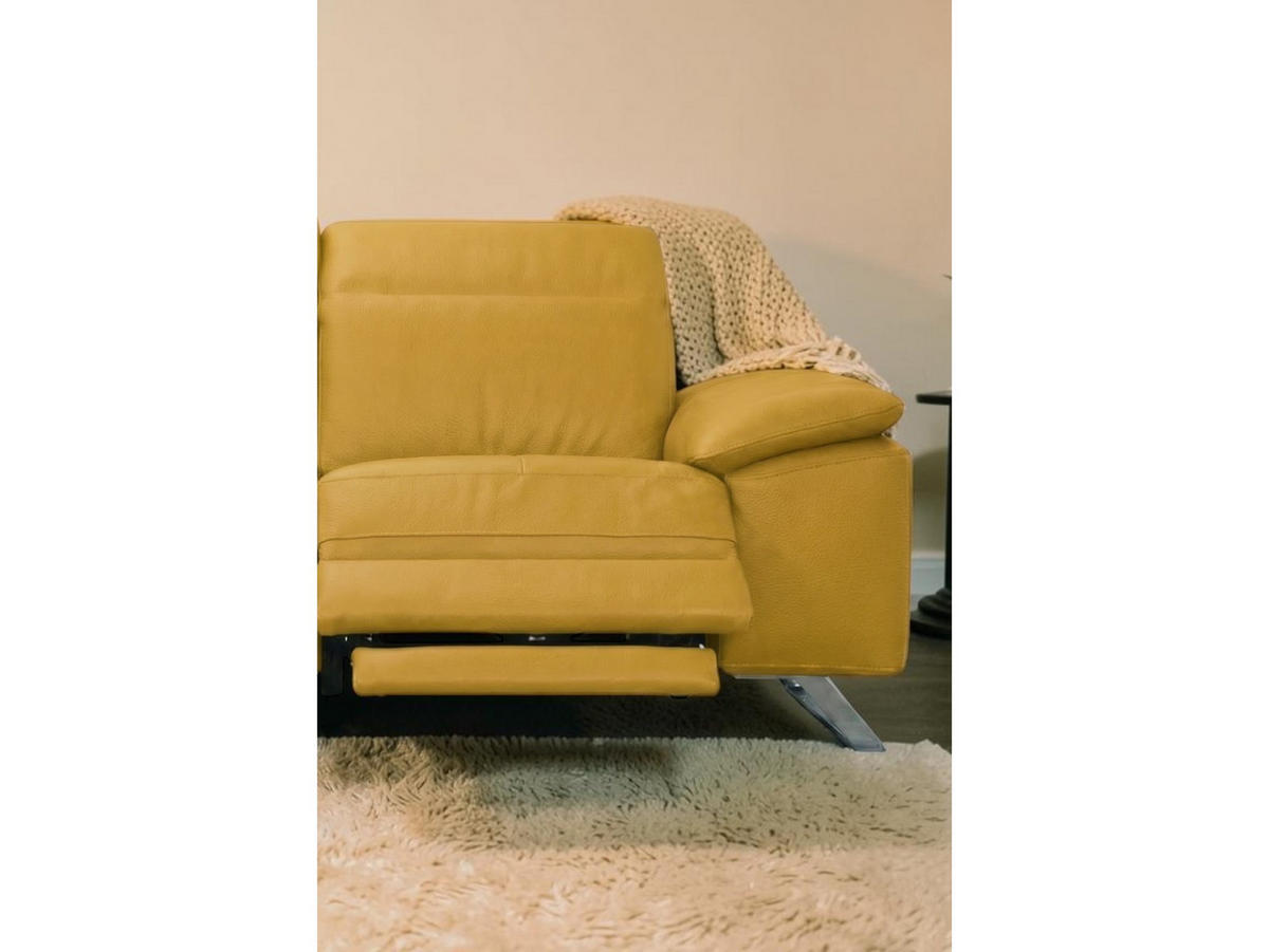 3-SITZER Sofa Genius Echtleder mit 1 x Relaxfunktion Senfgelb - Gelb, Leder/Metall (220/80/104cm)