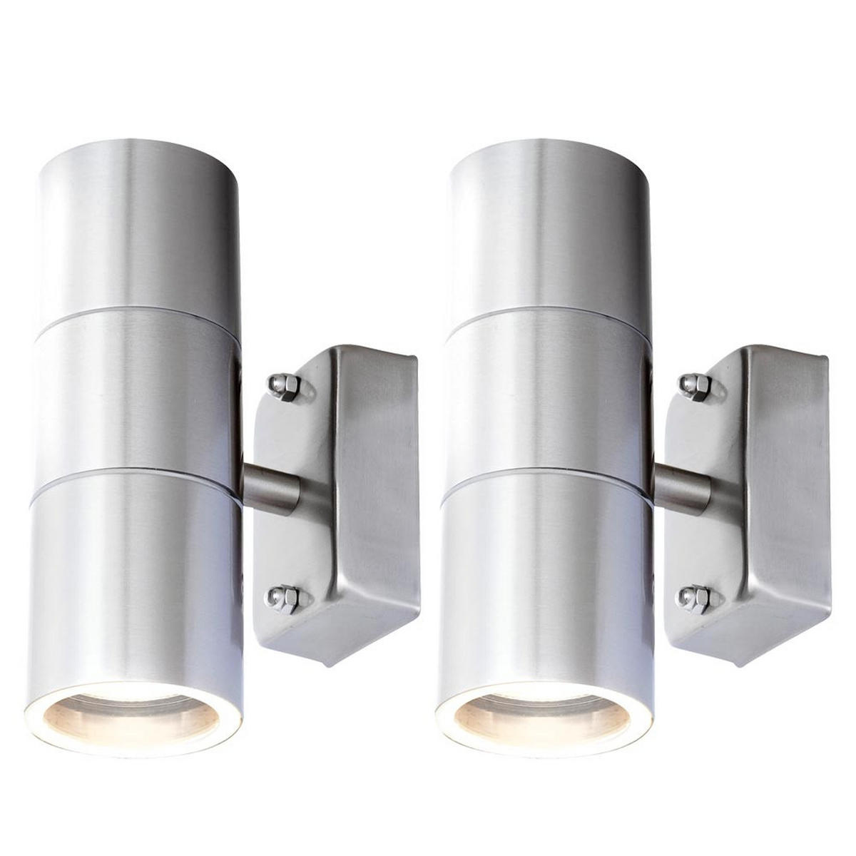 LED AUSSEN-WANDLEUCHTE Edelstahl Silber 2er Set - Silberfarben, Glas (6/16.5/10.4cm)