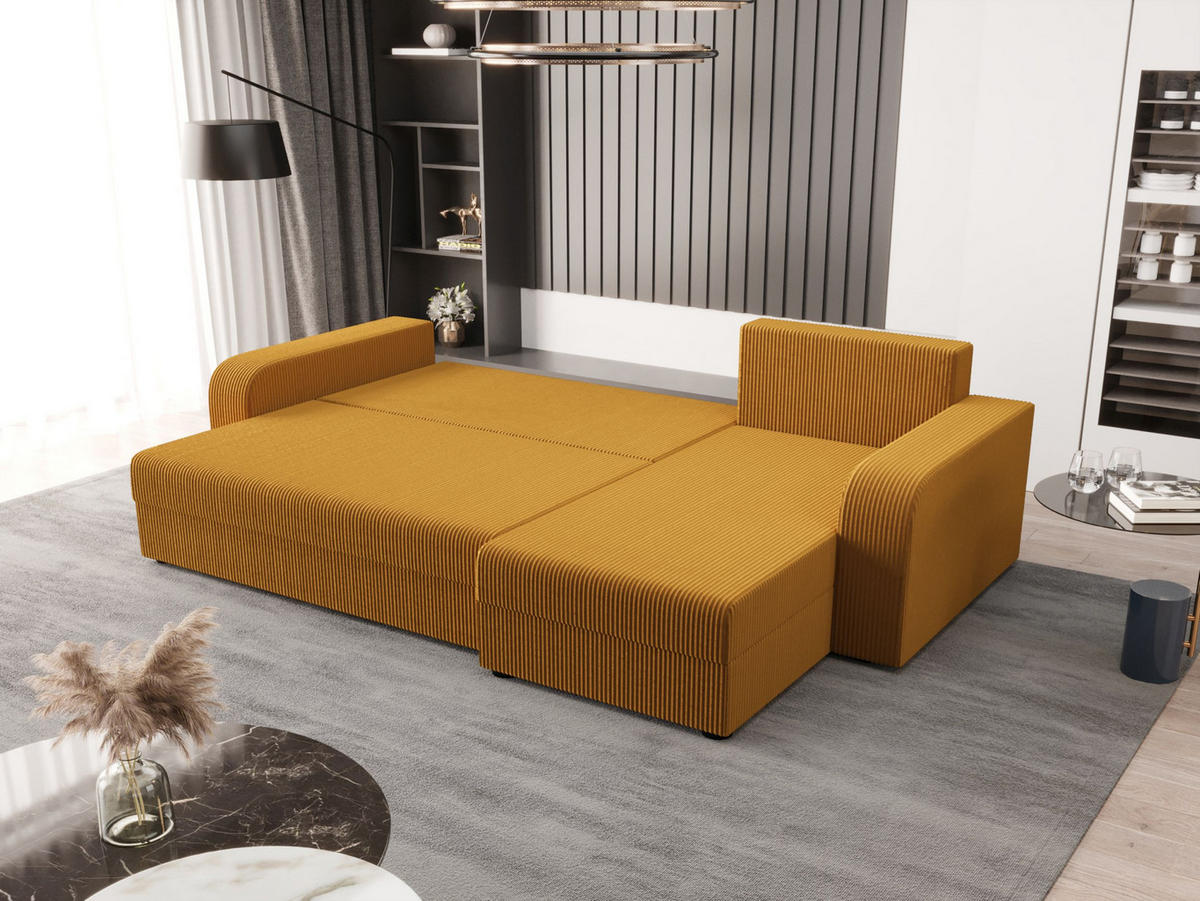 ECKSOFA HEWLET L BIS Zoom 9 Links mit Schlaffunktion - Currygelb, Textil (240/140cm) - Bedante