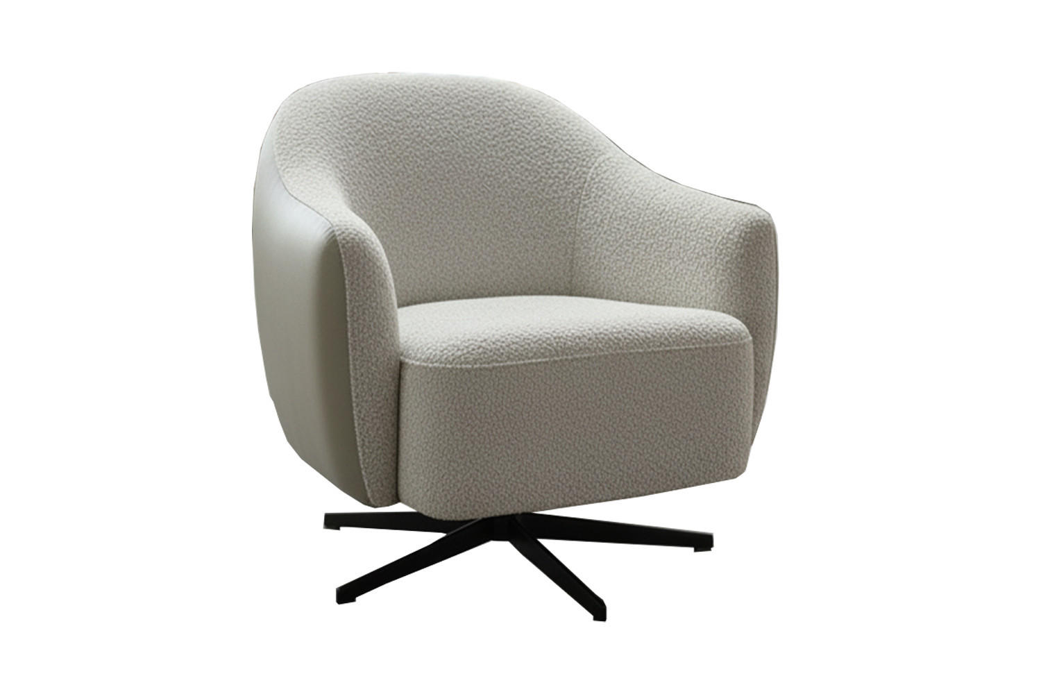 DREHSESSEL BRITTO Cremeweiß Kunstleder, Bouclé Drehbar (360°) - Creme/Schwarz, Textil/Metall (81/85/83cm) - KAWOLA