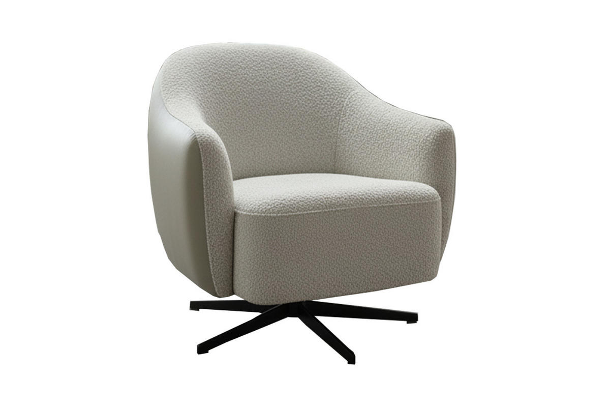 DREHSESSEL BRITTO Cremeweiß Kunstleder, Bouclé Drehbar (360°) - Creme/Schwarz, Textil/Metall (81/85/83cm) - KAWOLA