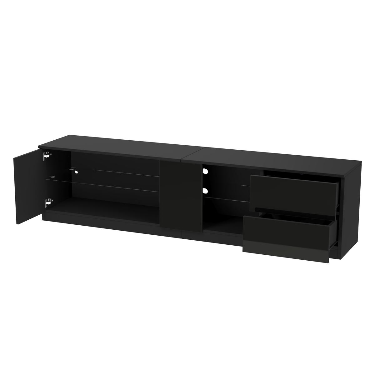 TV-SCHRANK 160/40/52 cm Schwarz Hochglanz mit LED und 2 Schubladen - Schwarz, Holzwerkstoff (160/52/40cm) - Oxeza
