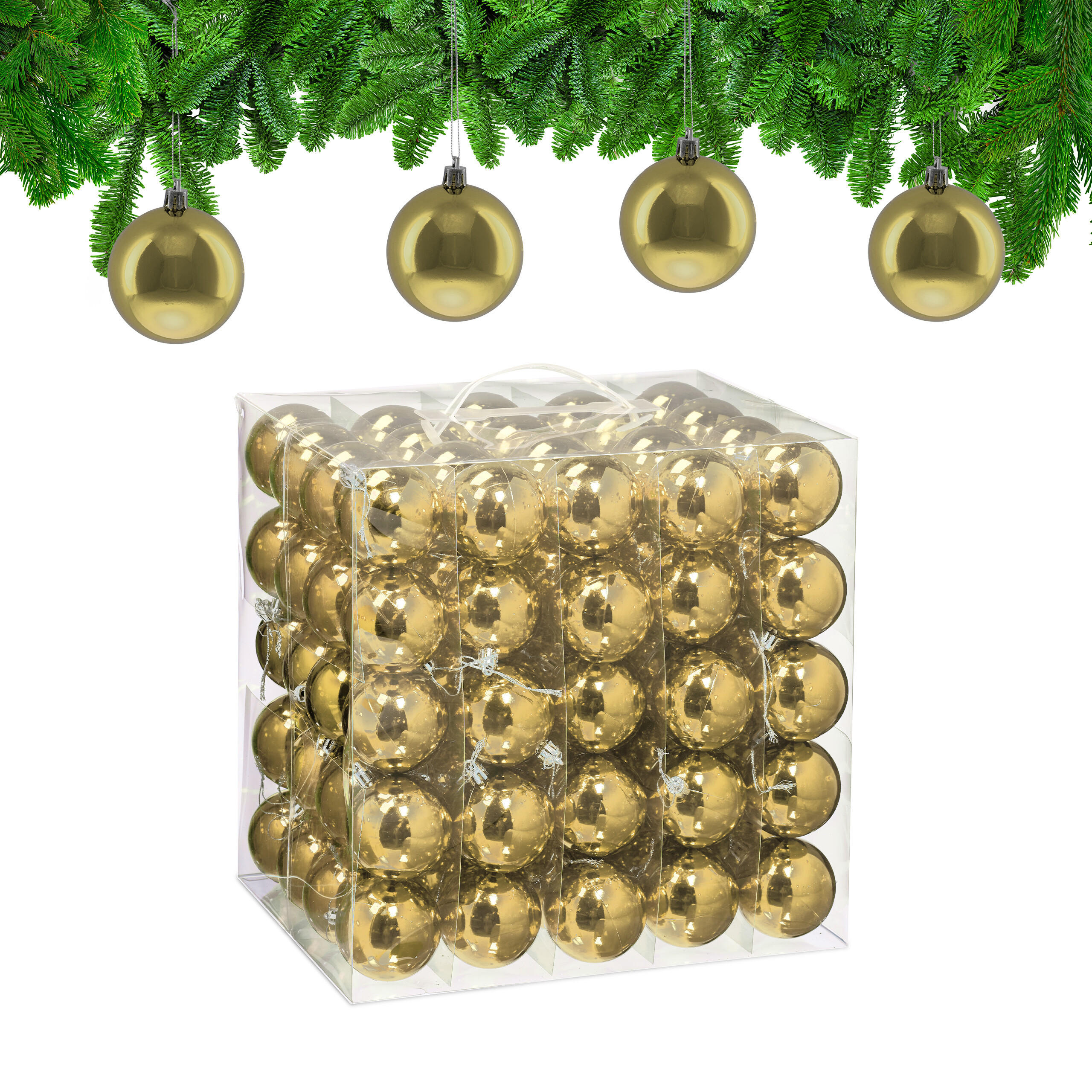 100XWEIHNACHTSKUGELN - Goldfarben, Kunststoff (6/7/6cm) - Relaxdays