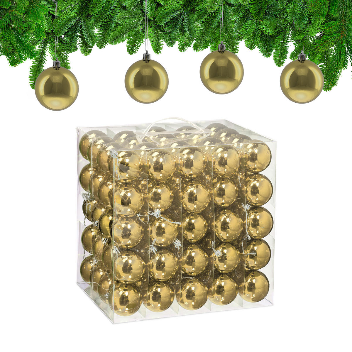 100XWEIHNACHTSKUGELN - Goldfarben, Kunststoff (6/7/6cm) - Relaxdays
