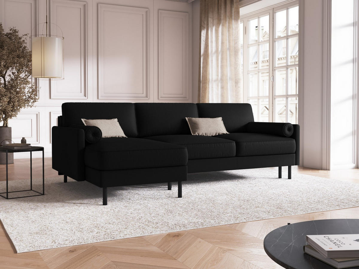 AUSKLAPPBARES-ECKSOFA links mit Container Scott aus strukturiertem Stoff schwarz 5 Sitzplätze - Schwarz, Textil (142/212cm) - Micadoni