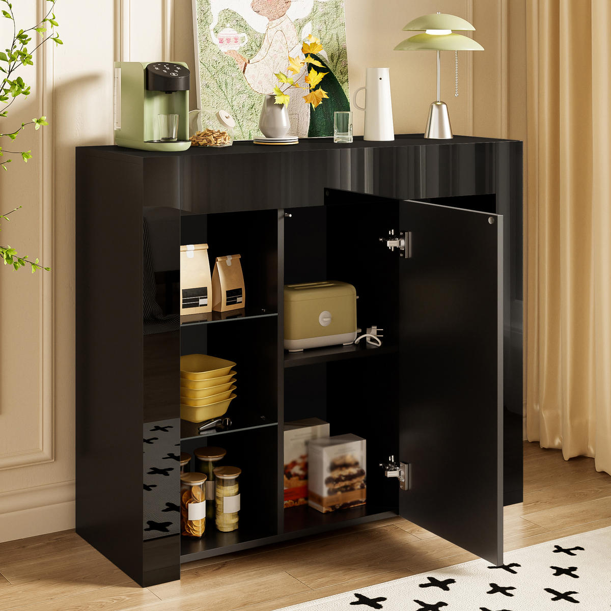 BUFFET 95x35x83 cm schwarz Hochglanz - Schwarz, Holzwerkstoff (95/83/35cm) - Fortuna Lai