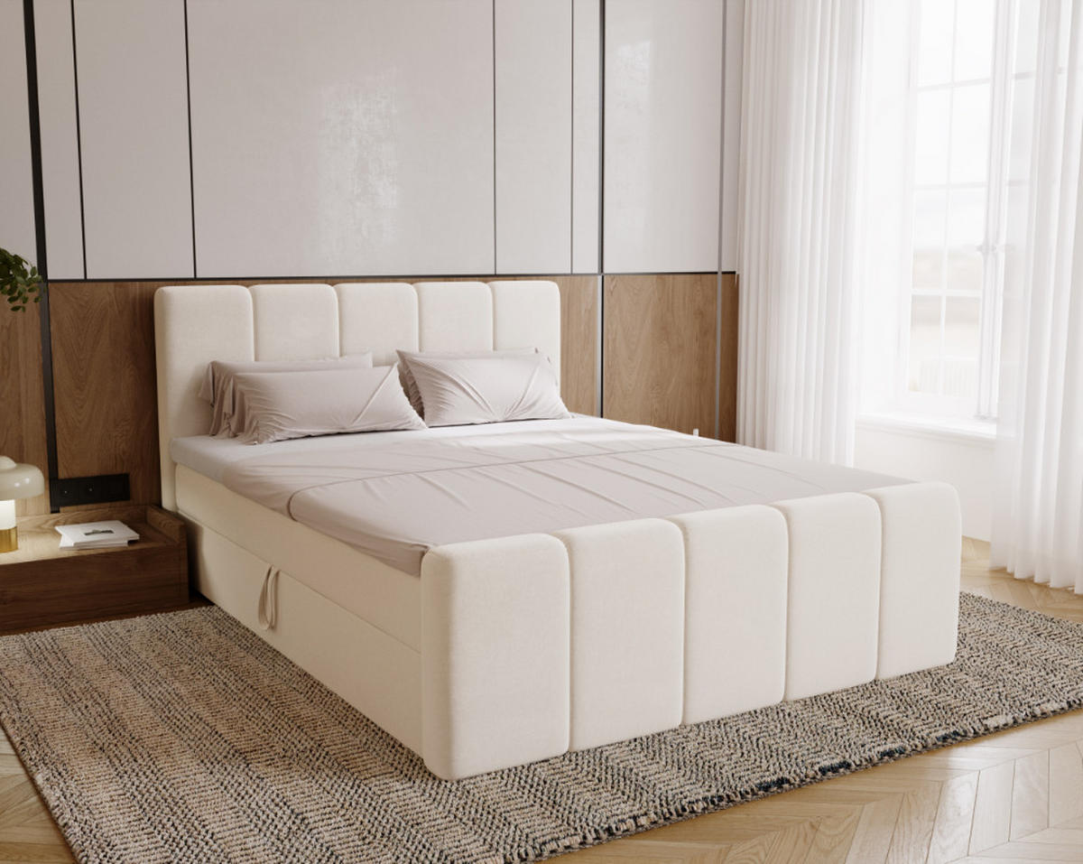 BOXBETT Berg Mit Matratze, Stoff Komodo Beige 120x200 cm - Beige, Holz (120/200cm) - Kaiser Möbel