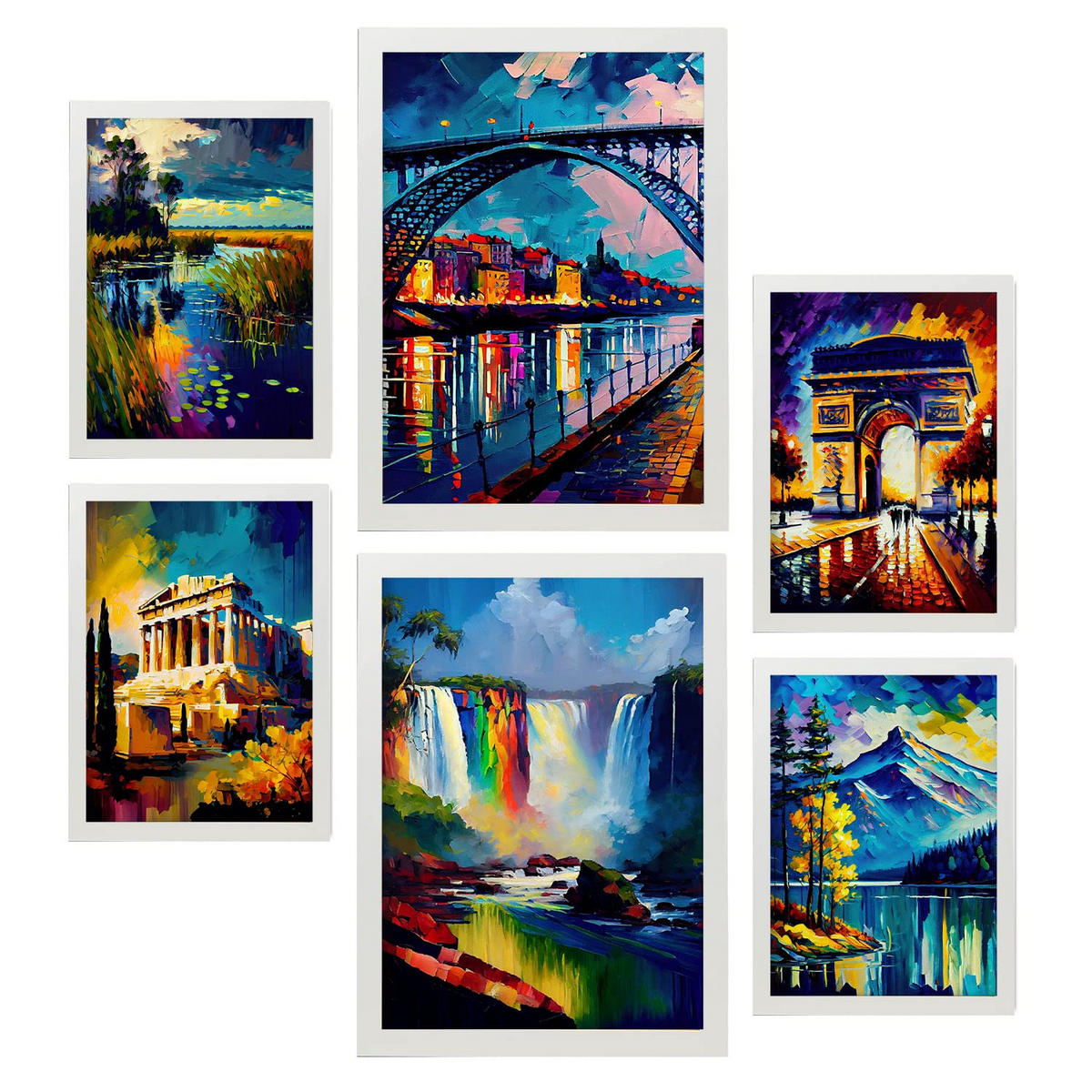 POSTER Set Mit 6 Regenbogen Im Ölgemälde Stil A3 & A4 Weißer Rahmen - Weiß, Papier (29/3cm) - Nacnic