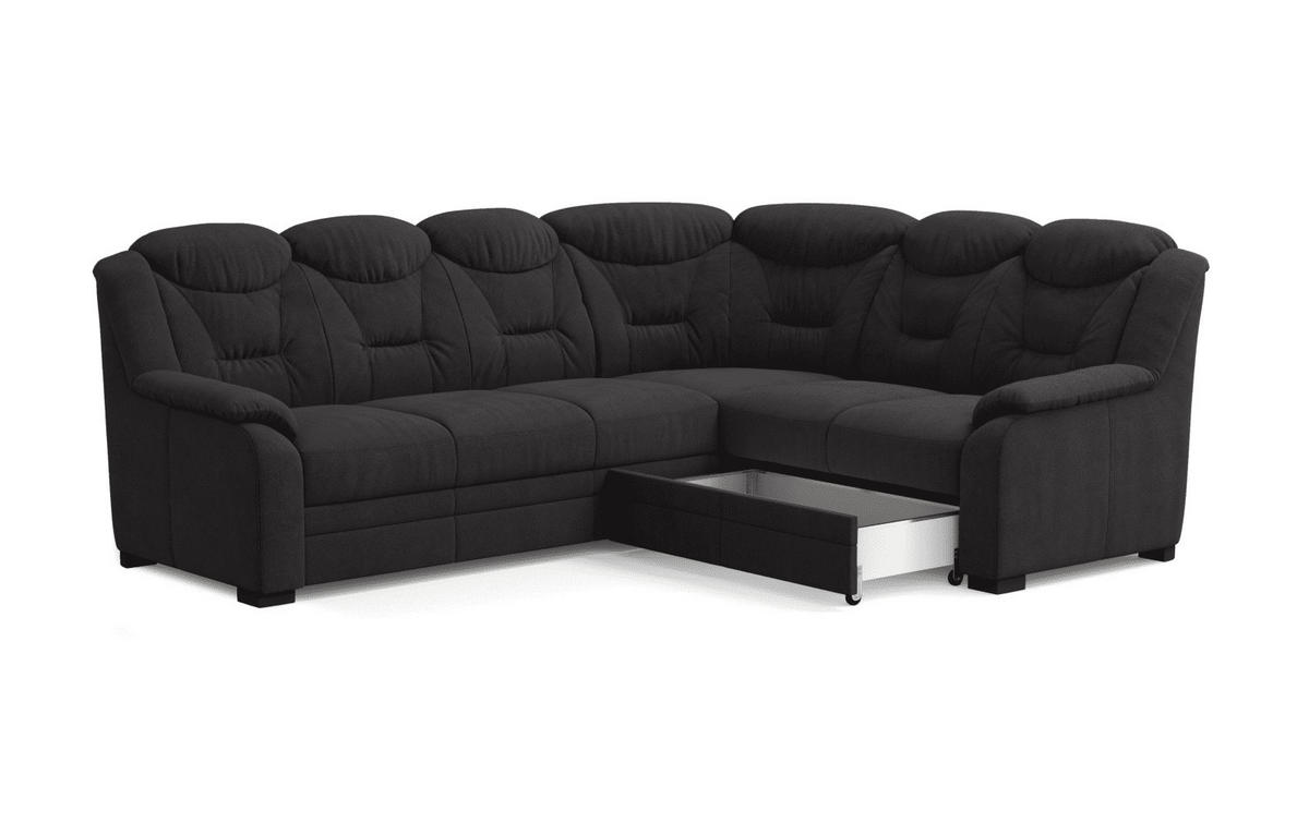 ECKSOFA mit Schlaffunktion und Bettkasten – weiches Chenille-Gewebe - Schwarz Hochglanz/Anthrazit, Holz/Kunststoff (211/263cm) - Cotta