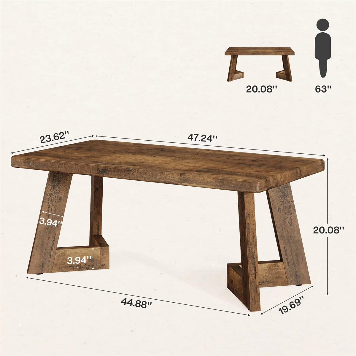 COUCHTISCH Landhaus 120 cm mit V-Beinen - Braun, Holz (60/120/51cm) - Kaket