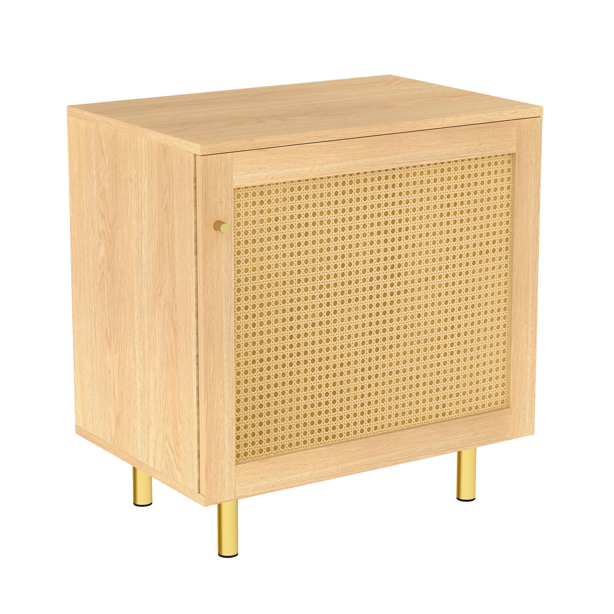 SIDEBOARD in Naturfarben Aufbewahrungsschrank aus Korbgeflecht für Wohnzimmer, B60/T40/H63cm - Goldfarben/Naturfarben, Holzwerkstoff/Metall (60/63/40cm) - STILVORA