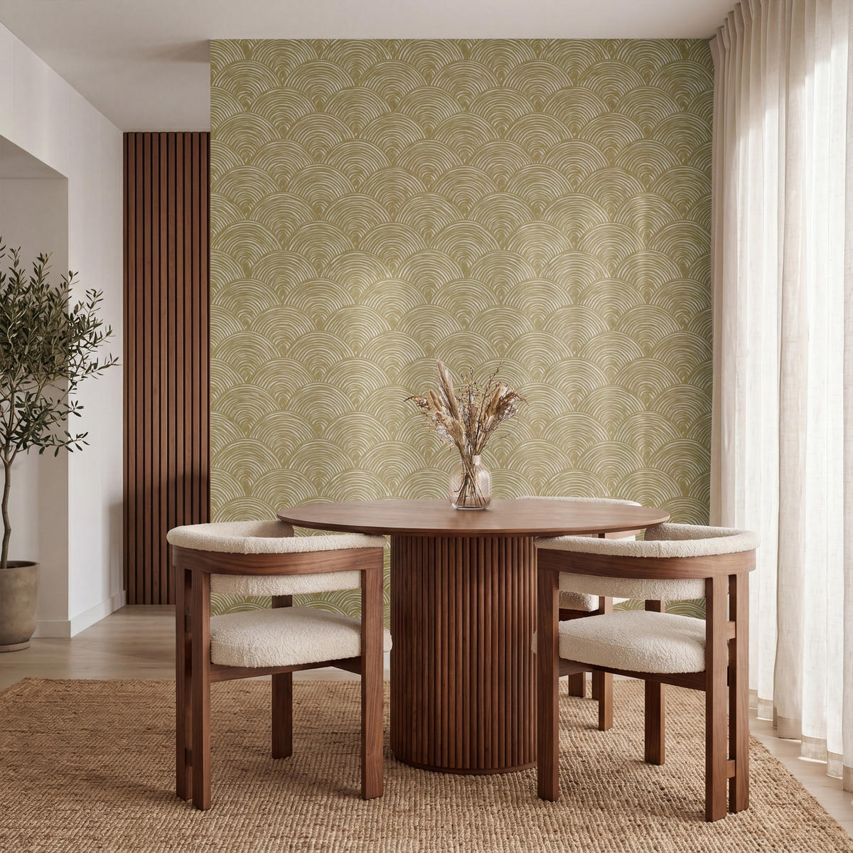 TAPETE - Fächer - Geometrisch - Grün - 220x280 cm - Goldfarben, Papier (220/280cm) - OnlyWow