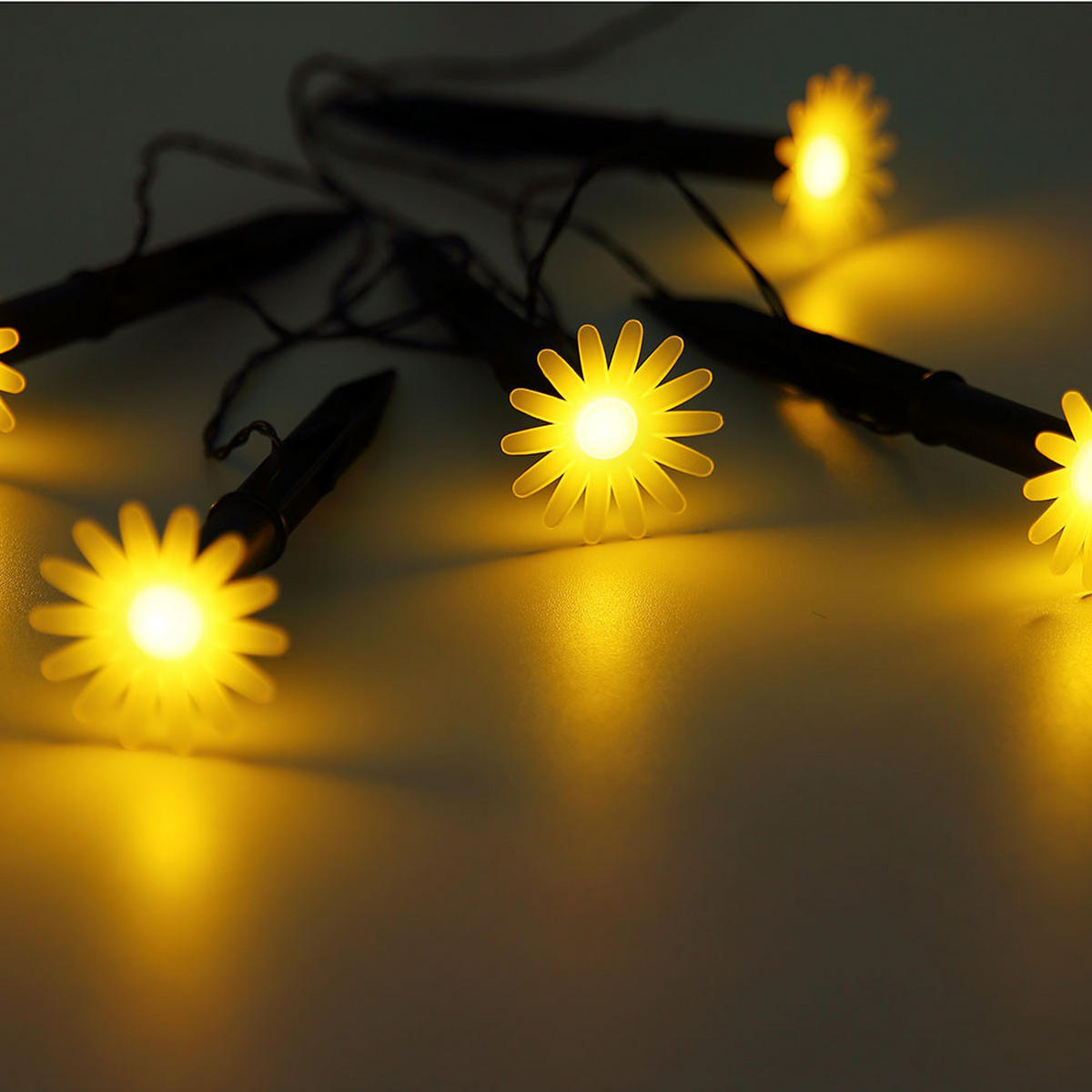 SOLAR-LICHTERKETTE LED Kunststoff Schwarz Blumenform 2er Set - Schwarz, Kunststoff (220/4.8/17.5cm) - Globo Lighting