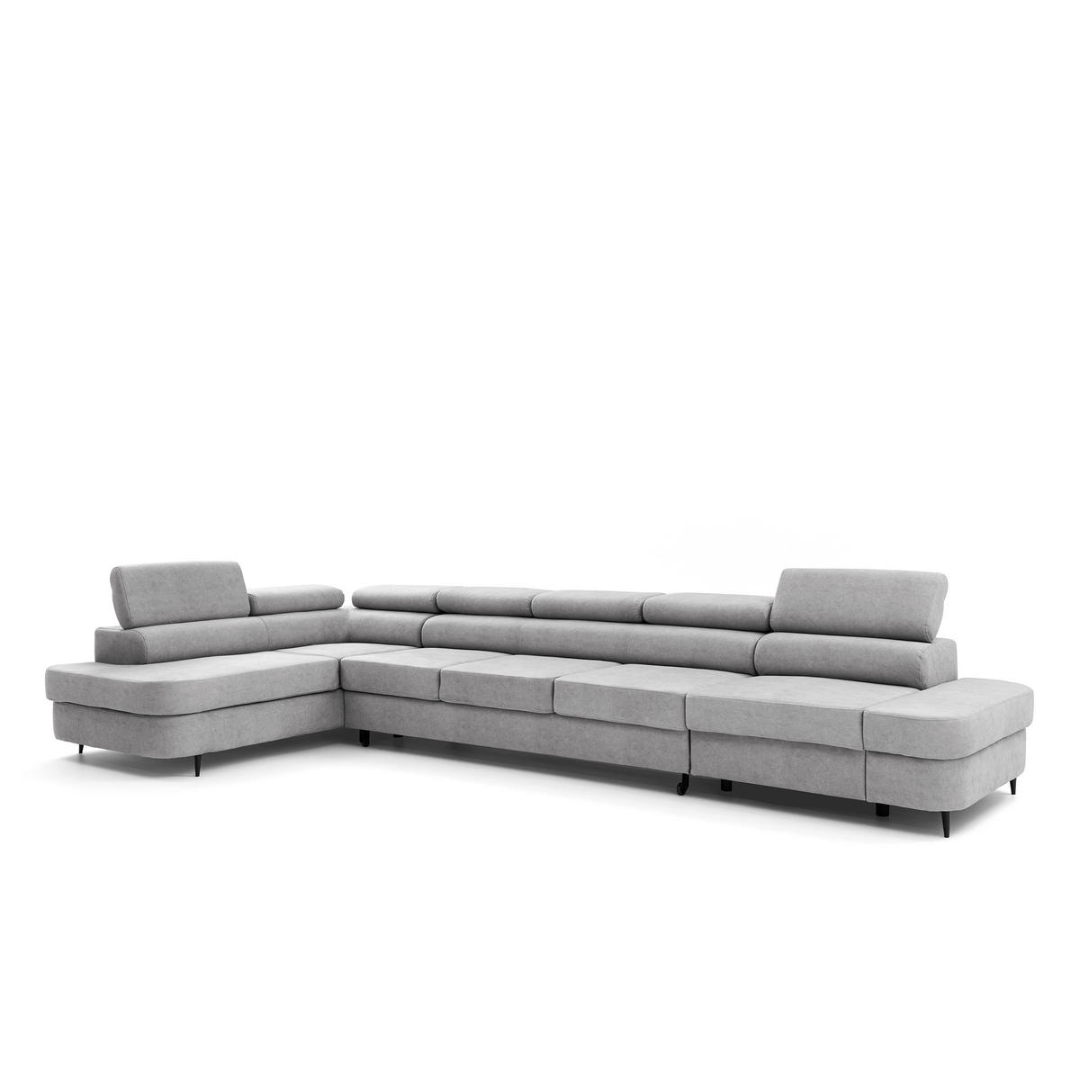 ECKSOFA PRIAM XXL L-Form Links mit Schlaffunktion 125x265 Velours Hellgrau - Hellgrau/Schwarz, Holz/Textil (203/420cm) - Muffo