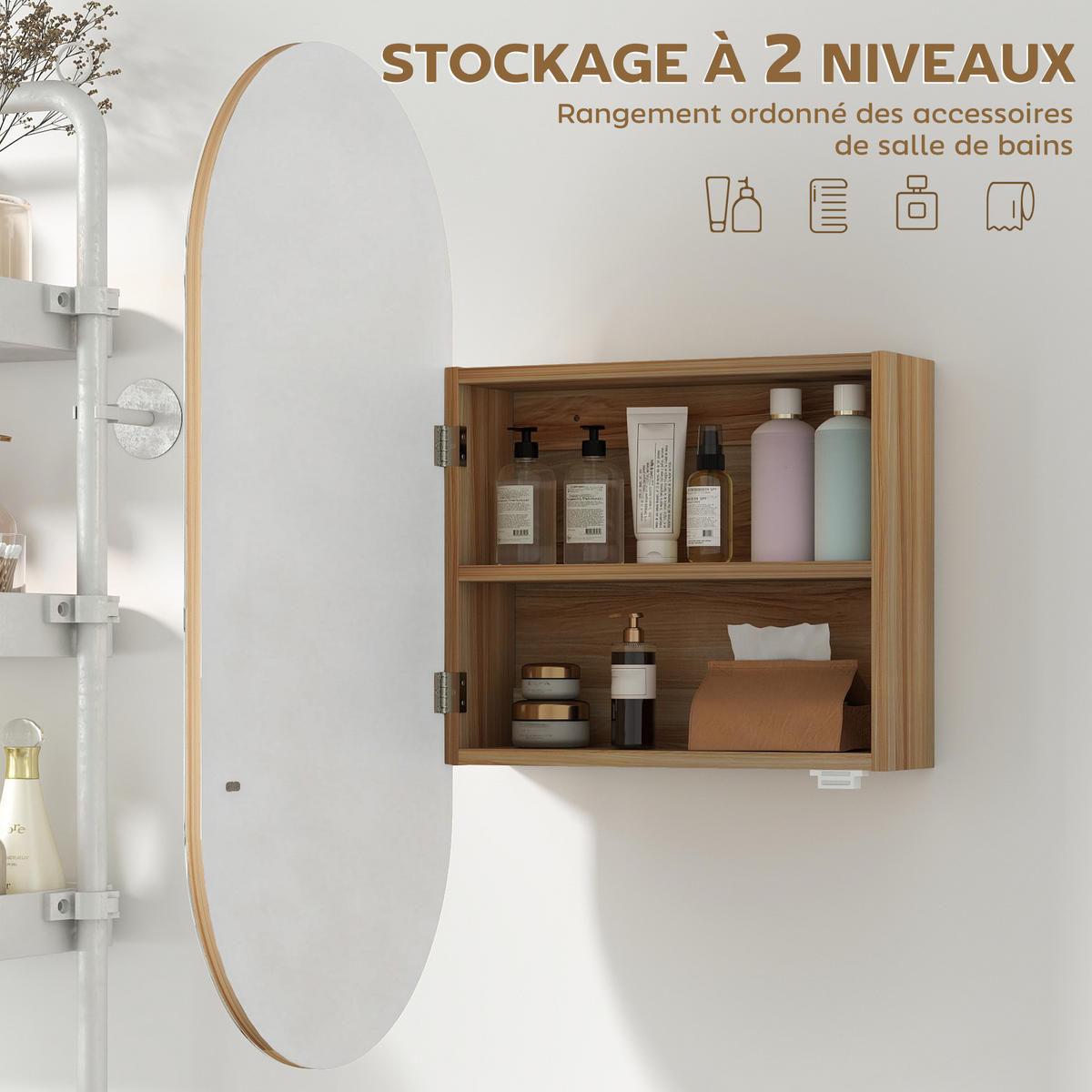 SPIEGELSCHRANK Naturfarben 45/13,5/90 cm - Naturfarben, Holzwerkstoff (45/90/13.5cm) - PANGIVO