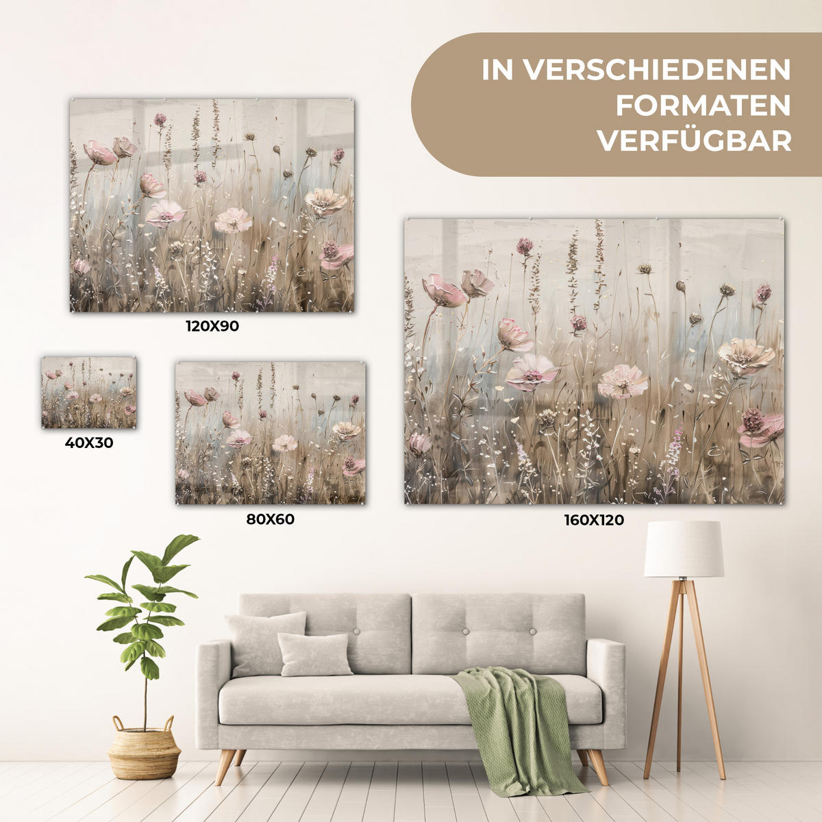 ACRYLGLASBILD Blumen - Rosa - Modern - Beige 80x60 cm - Beige, Glas (80/60cm) - MuchoWow