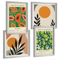 BILDER SET 4er Set - 50x50 cm & 40x60 cm Silberner Rahmen - Boho-Papaya-Fruchtmuster - Silberfarben, Kunststoff (50/50cm) - TULUP