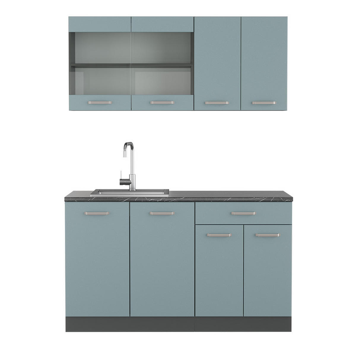SINGLEKÜCHE R-Line Blau-Grau/Anthrazit 140 cm, AP Anthrazit - Anthrazit/Blaugrau, Holzwerkstoff (140/81.6/60cm) - Vicco