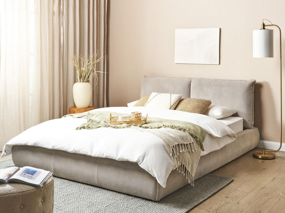 POLSTERBETT mit Lattenrost 160x200 cm Beige Vinay - Taupe, Textil (160/200cm) - Beliani