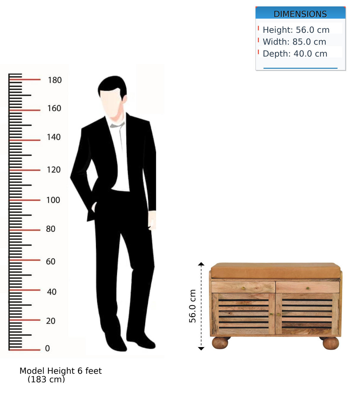 KLOP za čevlje v hrastovem videzu, 2 predala, 4 police, 2 vrati, svetlo rjava - svetlo rjava, les/usnje (85/56/40cm) - Artisan Furniture