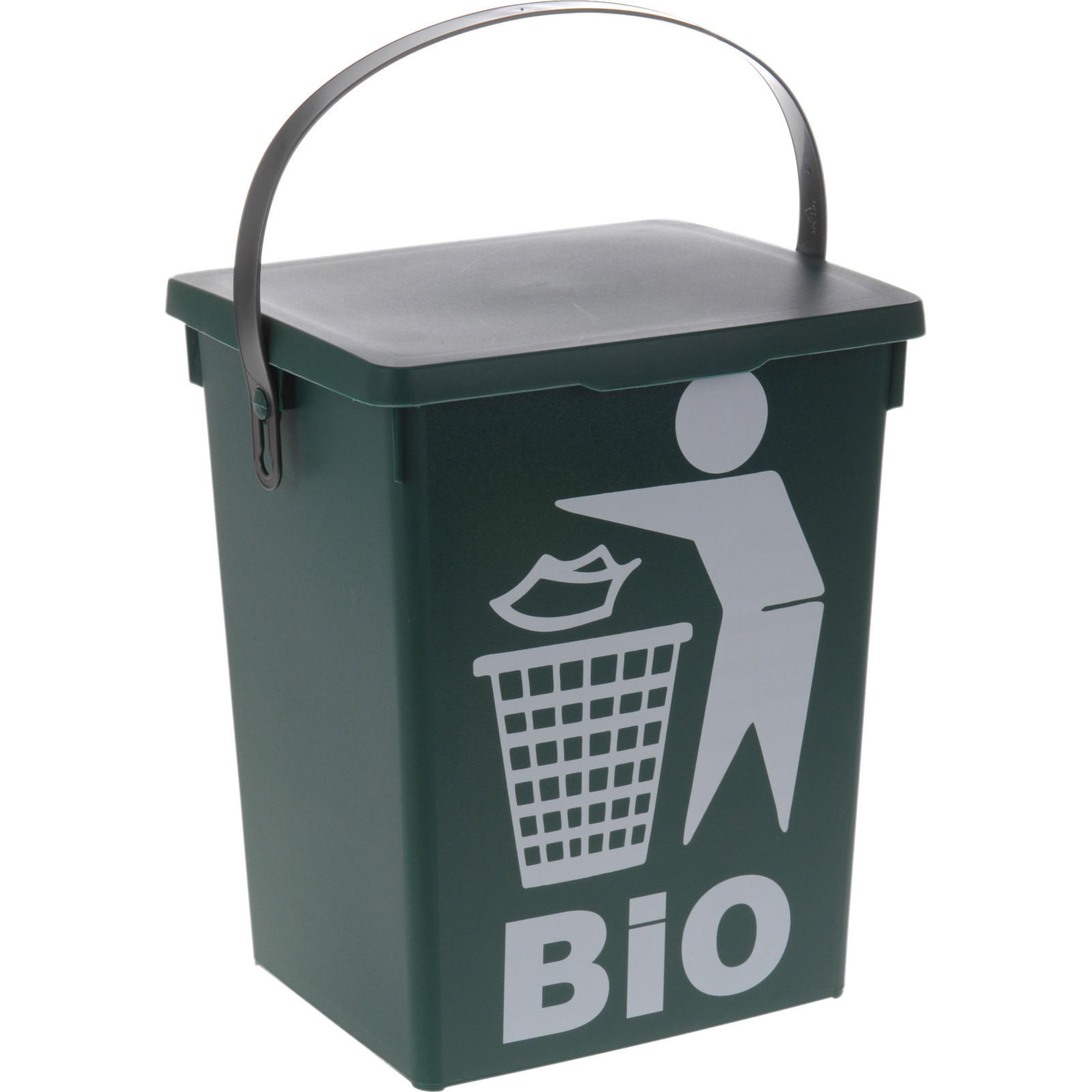 BIO-ABFALLBEHÄLTER mit Logo 5 l 18/16,5/23,5 cm - Schwarz, Kunststoff (16.5/23.5/18cm) - Storage solutions